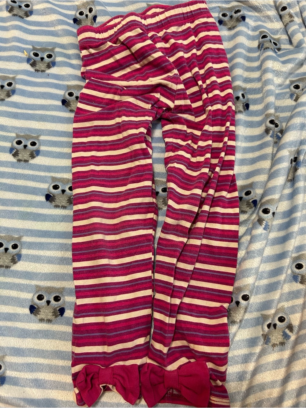 Girls' Pink Striped Ruffle-Hem Leggings